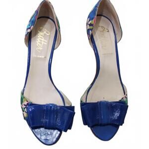 Butter Brand Blue Floral Print Open Toe Kitten Heel Pumps 8